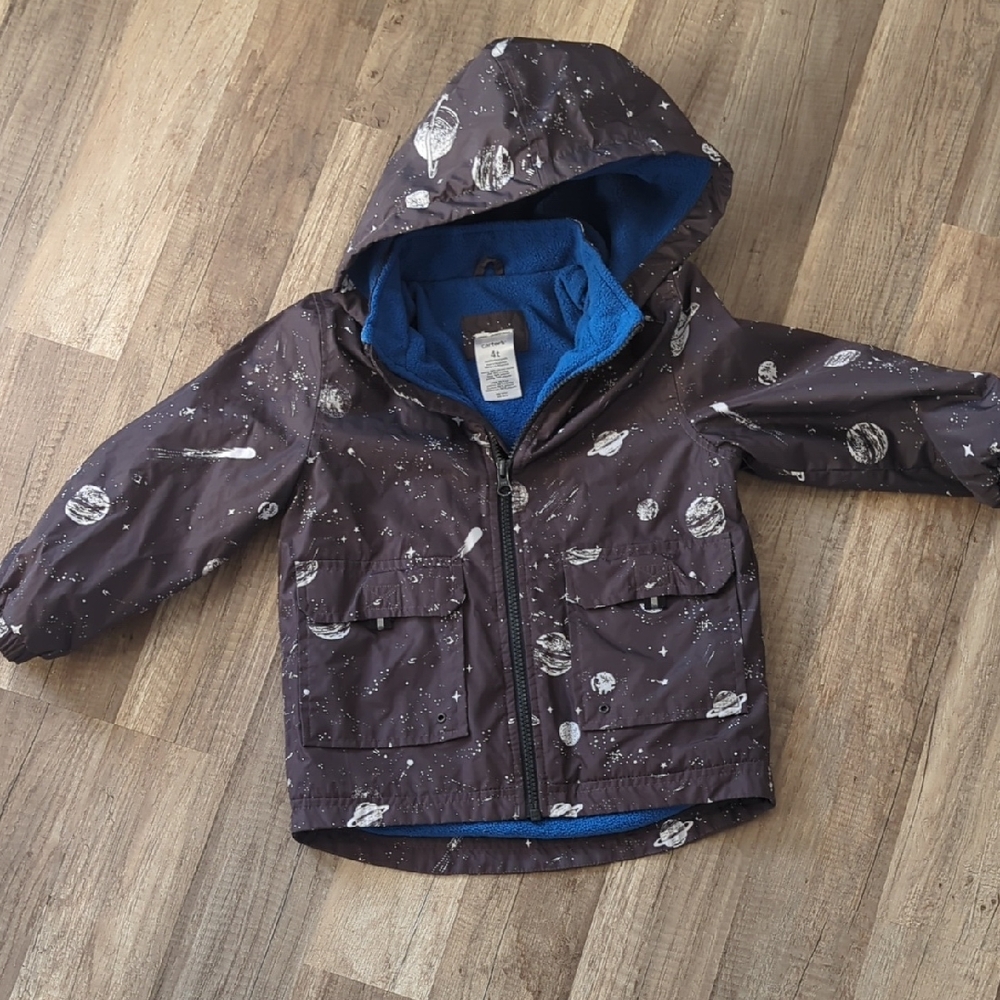 Kids Space-Themed Navy Jacket with Blue Lining
